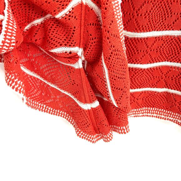 Free People women’s oversized orange and white striped knit poncho sweater - Picture 4 of 7